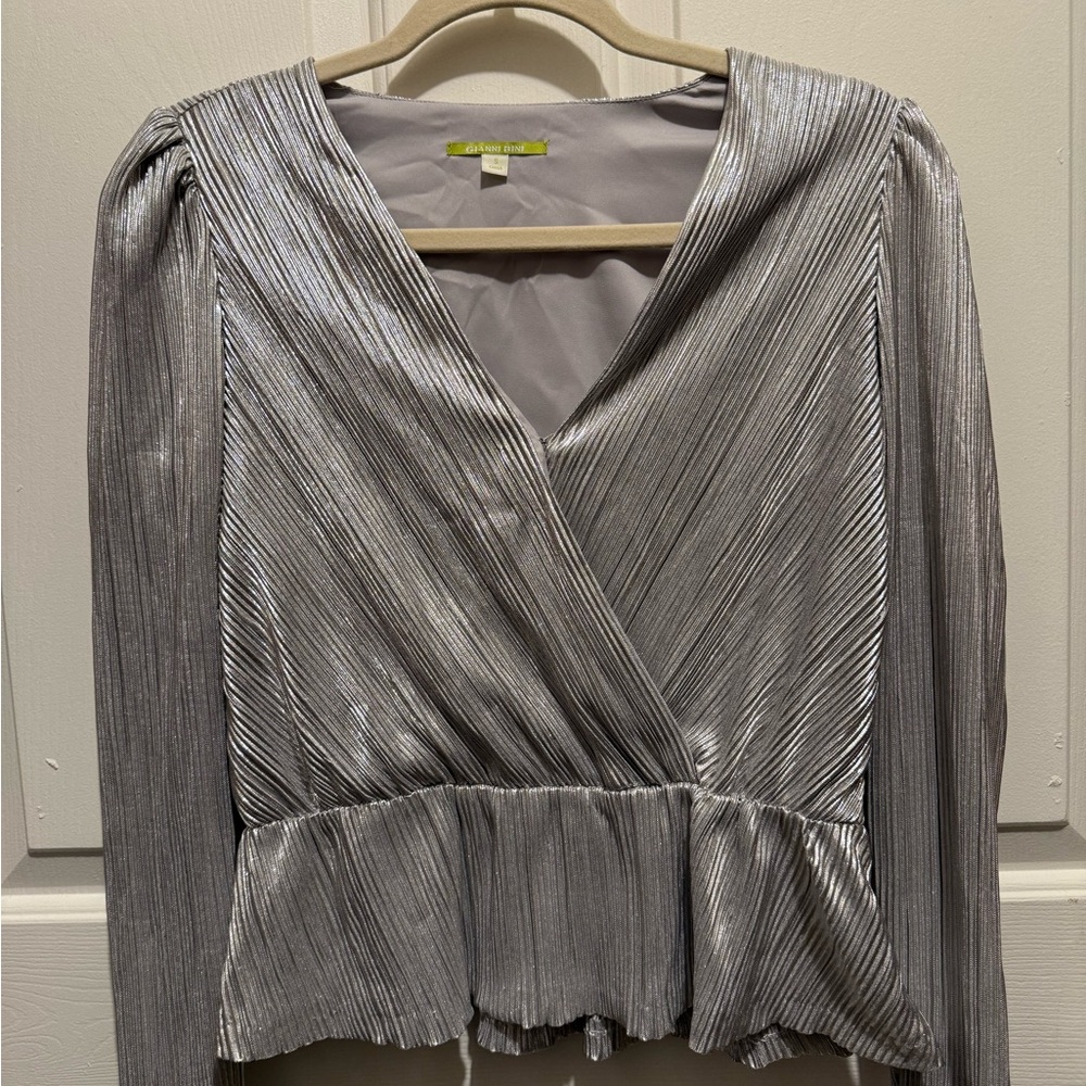 Silver Metallic Wrap Top